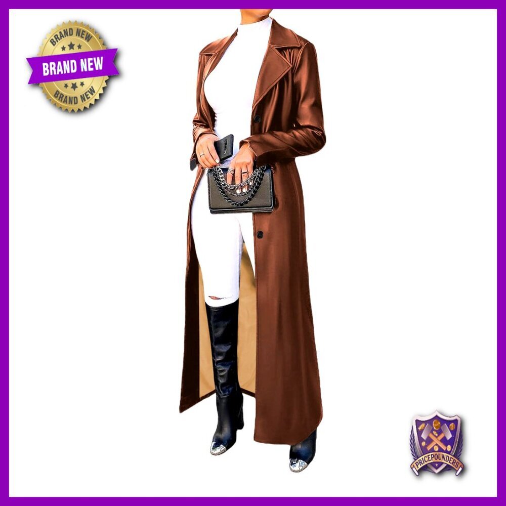 Faux Leather Trench Coat Long Sleeve Single Breasted Motorcycle Jacket Chic